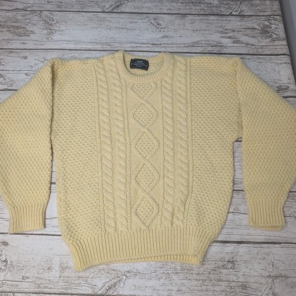 Vintage Sears Men Size 40 Cream Yellow Knit Crewneck Sweater Men Size M - Picture 1 of 5
